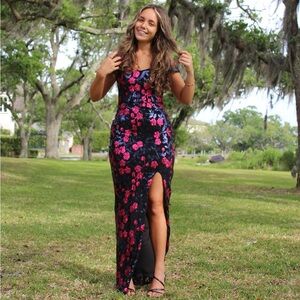 Lulus Blooming Sparkle Black Floral Sequin Off-The-Shoulder Maxi Dress